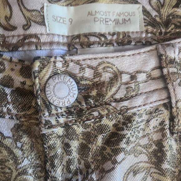 Y2K Gold Foiled Paisley Glam Maximalist Mobwife Slim Straight Jeans 9 Stretch - Picture 4 of 4